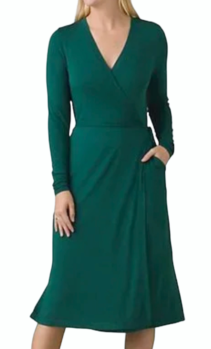 PRANA DEEP PINE HEATHER GREEN FOUNDATION LONG SLEEVE WRAP DRESS SMALL 1966871